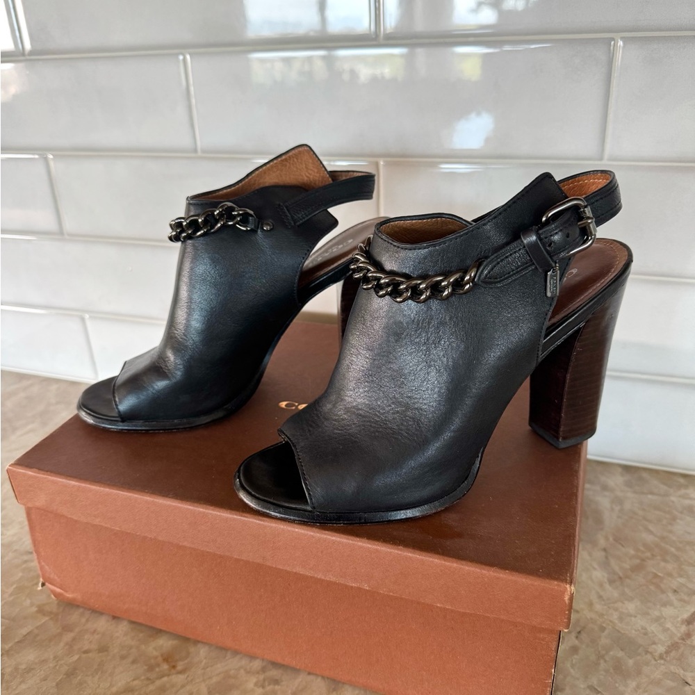 Coach Black Leather Heeled Sandals